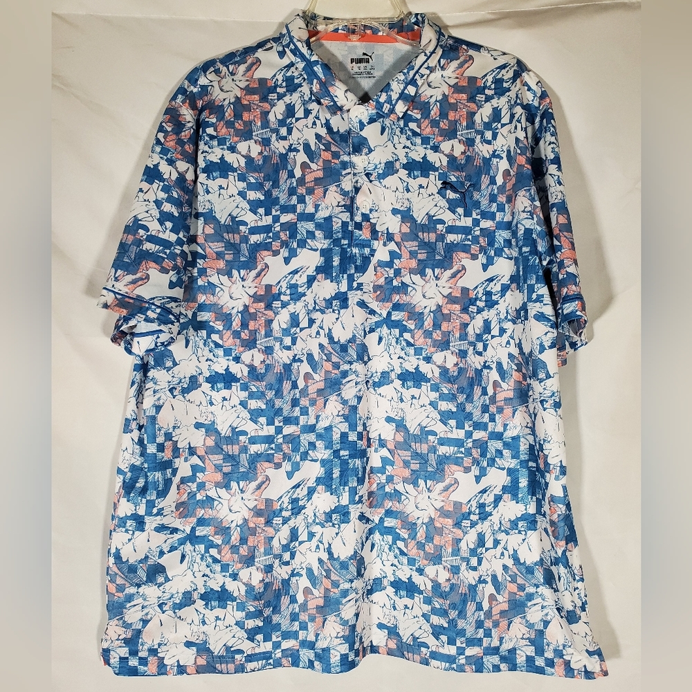 PUMA TECH PIQUE BOTANICAL GOLF PGA FLORAL LEAF ABSTRACT POLO SHIRT MENS XL
